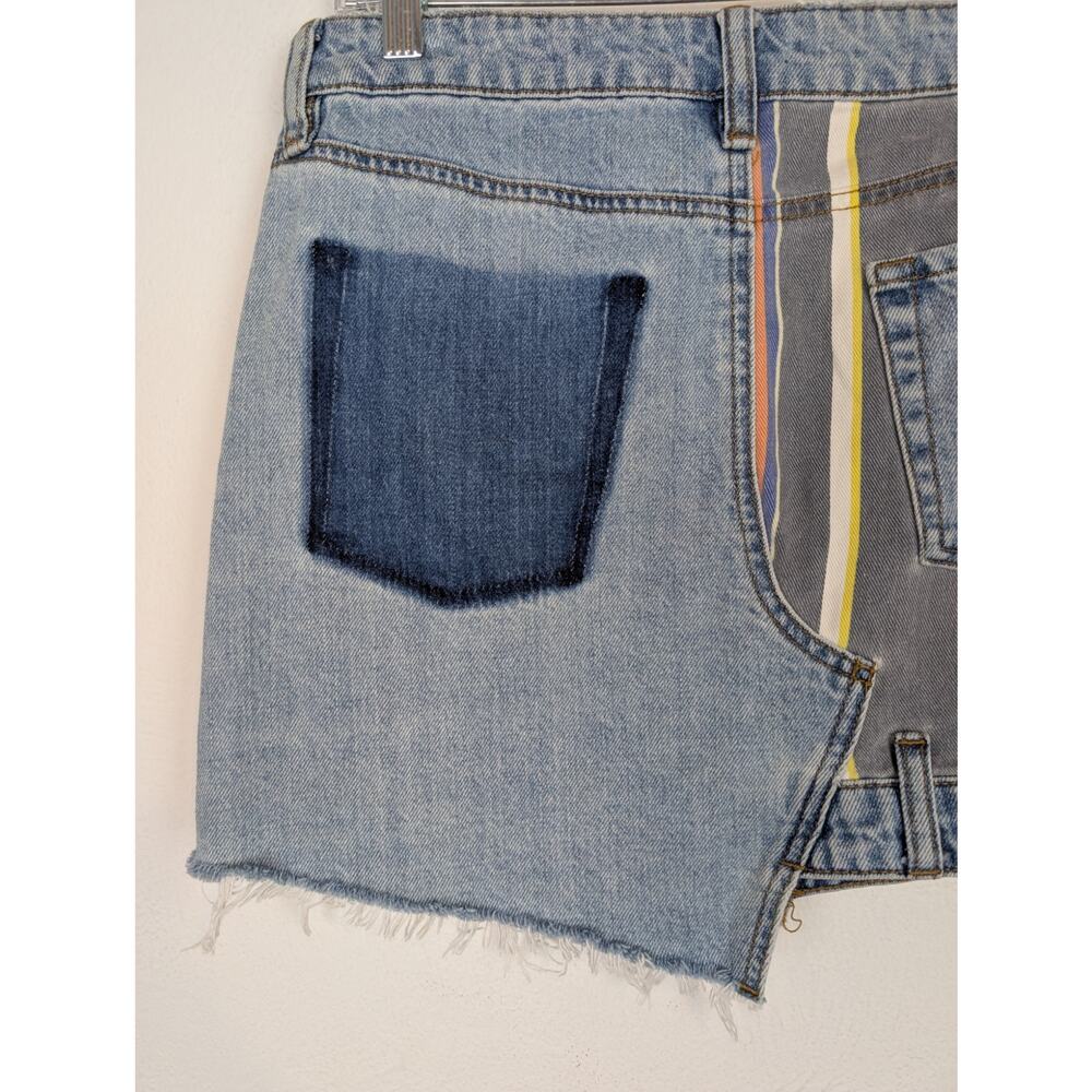 BDG Skirt Striped Patchwork Denim Asymmetrical Floral Boho Festival Blue Size M - Picture 9 of 14